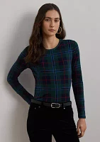 Petite Plaid Stretch Cotton Long Sleeve T-Shirt