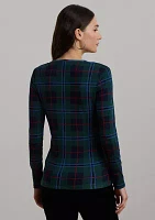 Petite Plaid Stretch Cotton Long Sleeve T-Shirt