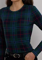 Petite Plaid Stretch Cotton Long Sleeve T-Shirt