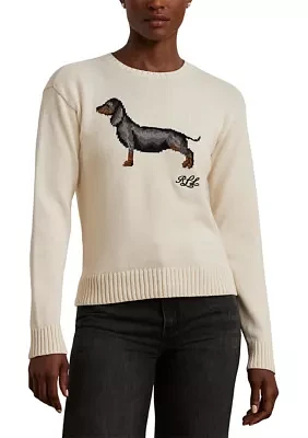 Petite Intarsia-Knit Dachshund Cotton Sweater