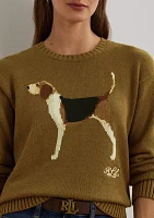 Petite Intarsia-Knit Beagle Cotton Sweater