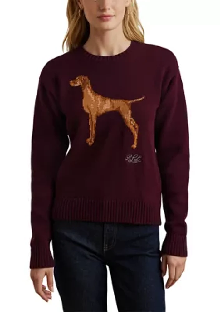 Petite Intarsia-Knit Vizsla Cotton Sweater