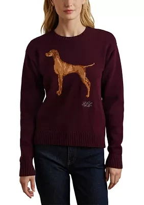 Petite Intarsia-Knit Vizsla Cotton Sweater