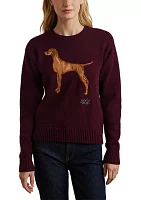 Petite Intarsia-Knit Vizsla Cotton Sweater