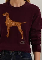 Petite Intarsia-Knit Vizsla Cotton Sweater