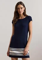 Petite Two-Tone Cap-Sleeve Shift Sweater Dress