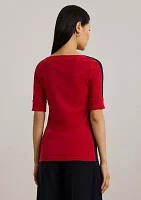 Petite Two-Tone Stretch Cotton Elbow-Sleeve T-Shirt