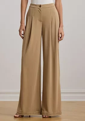Petite Pleated Stretch Jersey Wide-Leg Pants