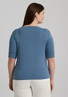 Plus Cotton Blend Boat Neck Top