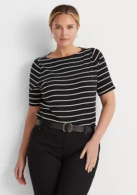 Plus Striped Boat Neck Top