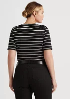 Plus Striped Boat Neck Top