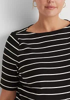 Plus Striped Boat Neck Top