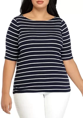 Plus Stripe Elbow Sleeve Knit Top