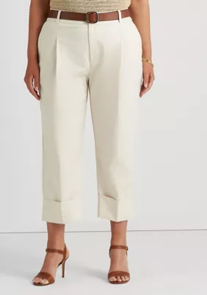 Plus Double Faced Stretch Cotton Ankle Pants