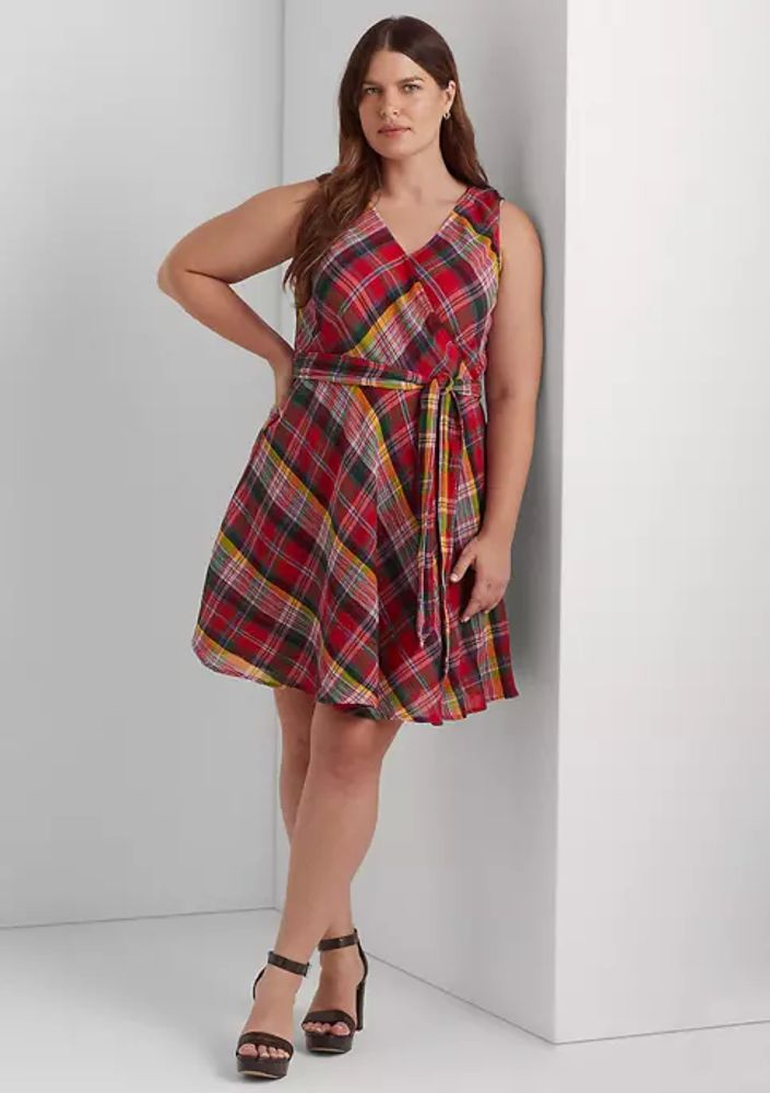 Belk Plus Plaid Crinkle Cotton Sleeveless Dress | The Summit