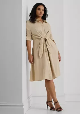 Plus-Size Tie-Front Linen Shirtdress