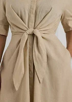 Plus-Size Tie-Front Linen Shirtdress