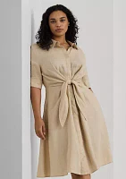 Plus-Size Tie-Front Linen Shirtdress