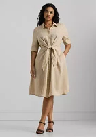 Plus-Size Tie-Front Linen Shirtdress