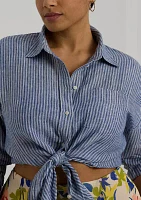 Plus Relaxed Fit Pinstripe Linen Shirt