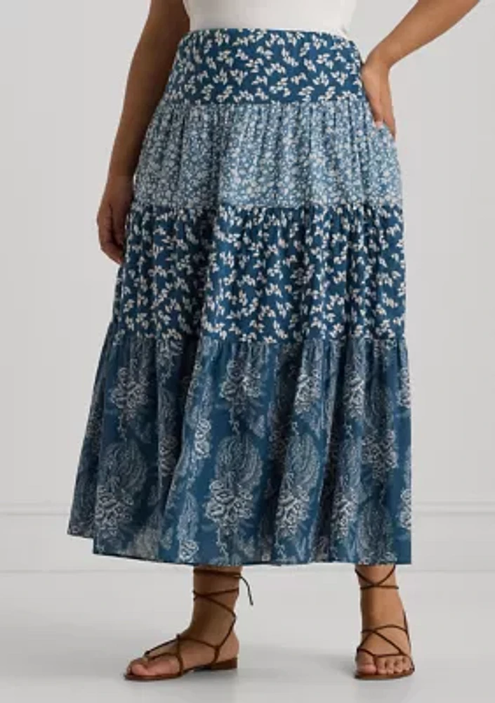 Plus Patchwork Floral Voile Tiered Skirt