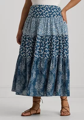 Plus Patchwork Floral Voile Tiered Skirt