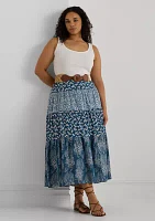 Plus Patchwork Floral Voile Tiered Skirt