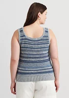 Plus Striped Linen Cotton Sweater Tank Top