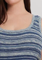 Plus Striped Linen Cotton Sweater Tank Top