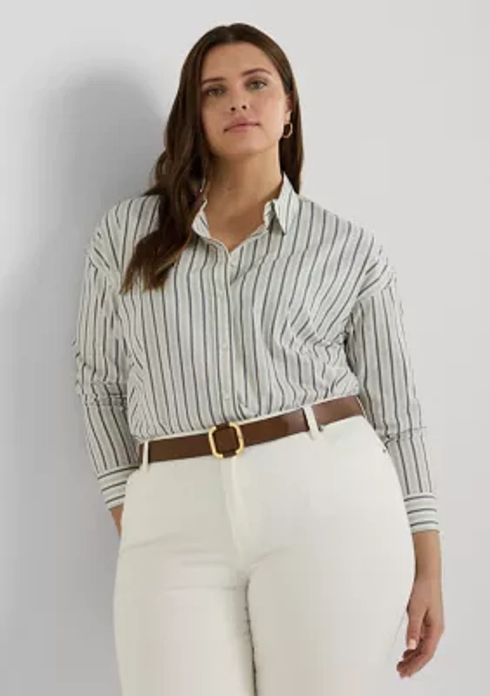 Plus Striped Cotton Broadcloth Shirt