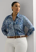 Plus Classic Fit Patchwork Floral Voile Shirt