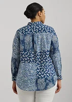 Plus Classic Fit Patchwork Floral Voile Shirt