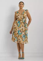 Plus Floral Belted Crinkle Georgette Dress