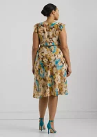 Plus Floral Belted Crinkle Georgette Dress