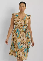 Plus Floral Belted Crinkle Georgette Dress