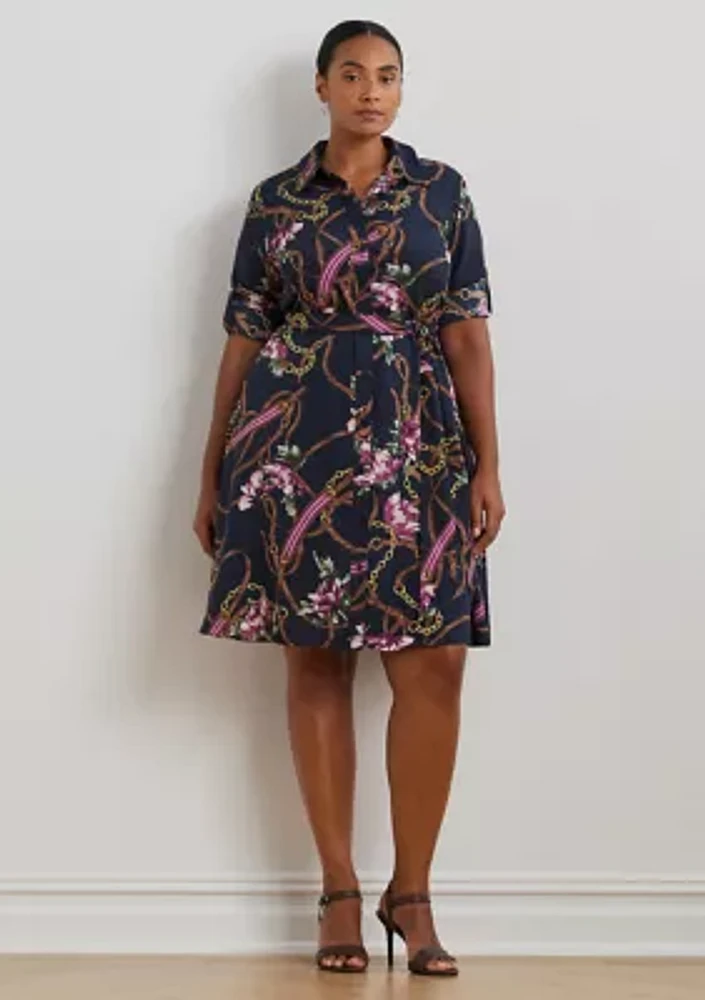 Plus Print Crepe Shirtdress