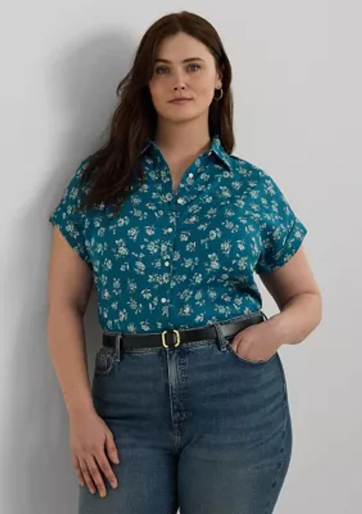 Plus Relaxed Fit Floral Short Sleeve Shirt