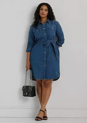 Plus Belted Denim Shirtdress