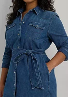 Plus Belted Denim Shirtdress