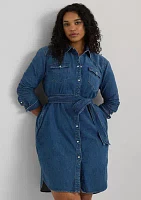 Plus Belted Denim Shirtdress