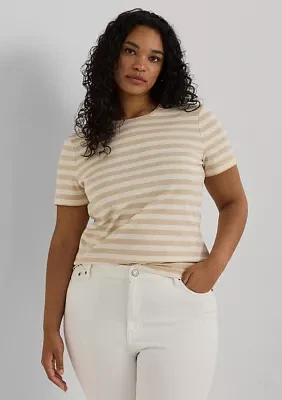 Plus Striped Stretch Cotton Crew Neck T-Shirt