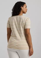 Plus Striped Stretch Cotton Crew Neck T-Shirt