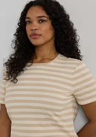 Plus Striped Stretch Cotton Crew Neck T-Shirt