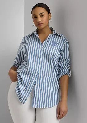 Plus Oversized Striped Cotton Broadcloth Shirt