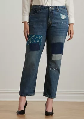 Plus Patchwork Boyfriend Tapered Ankle Jeans