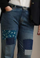 Plus Patchwork Boyfriend Tapered Ankle Jeans