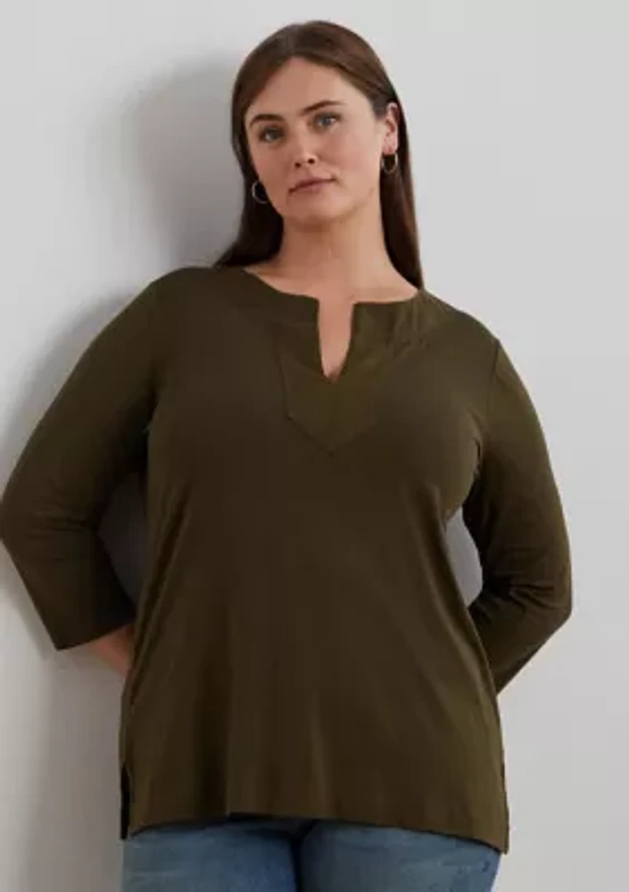 Plus-Size Cotton Jersey 3/4 Sleeve Tunic