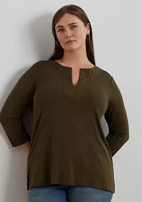 Plus-Size Cotton Jersey 3/4 Sleeve Tunic