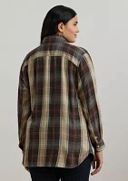 Relaxed Fit Plaid Roll Tab Sleeve Shirt