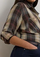 Relaxed Fit Plaid Roll Tab Sleeve Shirt